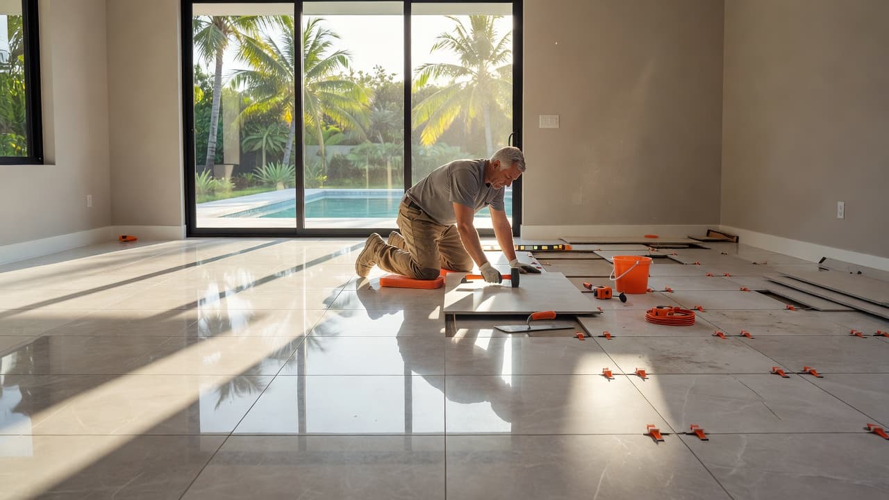 rectified vs non-rectified tile installed on a Florida living room floor