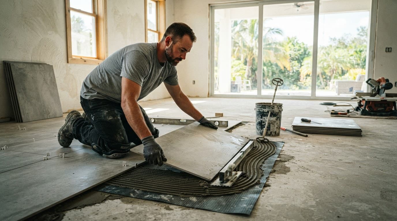 Tile underlayment Florida installation over a concrete slab